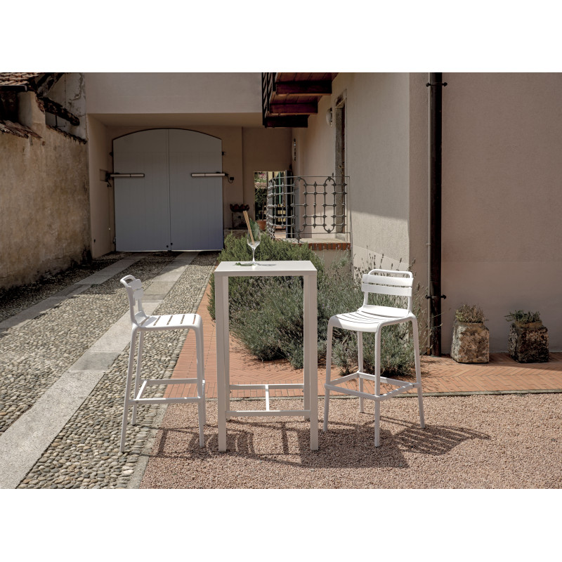 Tavolo Iseo Alto In Acciaio 70x70 Bianco Moia