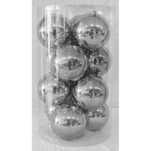 Box 12 Sfere 10cm Lucide Argento Decorazioni Natalizie