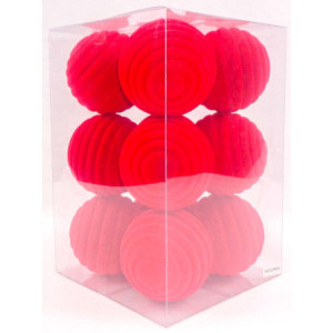 Box 12 Sfere 8cm Deco Cerchi Velluto Rosso Decorazioni Natale