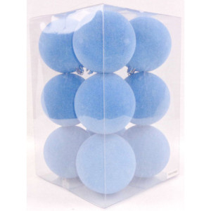 Box 12 sfere natalizie velluto celeste polvere Ø8 cm eleganti