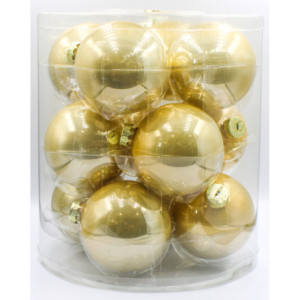 Box 12 Sfere Vetro 8cm Oro Perlate Decorazioni Natale