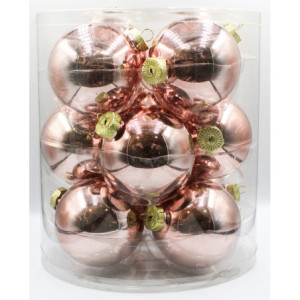 Box 12 Sfere Vetro 8cm Rosa Cipria Decorazioni Natalizie