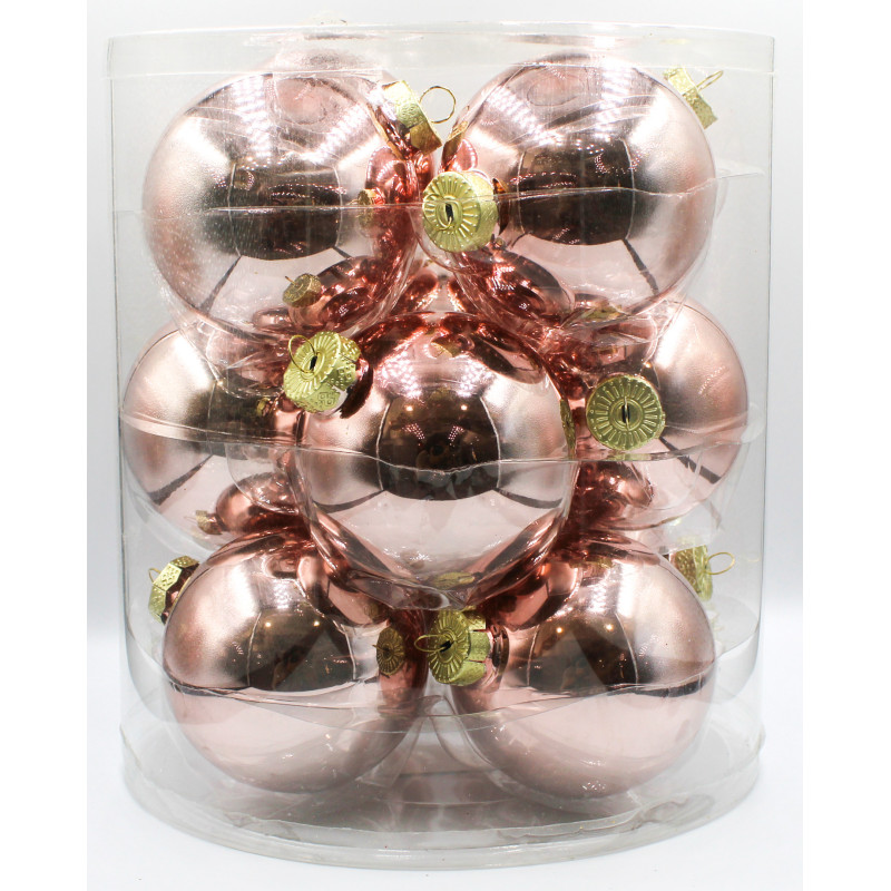 Box 12 Sfere Vetro 8cm Rosa Cipria Decorazioni Natalizie