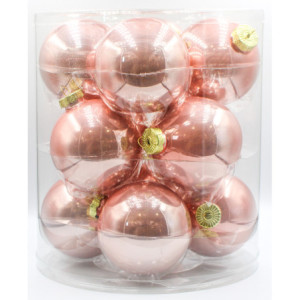 Box 12 Sfere Vetro 8cm Rosa Cipria Perlate Natale