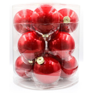 Box 12 Sfere Vetro 8cm Rosso Perlate Decorazioni Natale