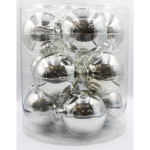 Box 12 Sfere Vetro 8cm Silver Decorazioni Natalizie Eleganti