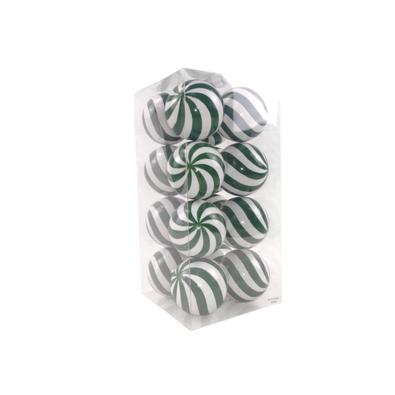 Box 16 sfere natalizie candy bianco verde muschio Ø8 cm