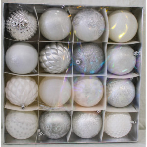 Box 16 Sfere 8cm Argento Bianco Assortite Decorazioni Natale