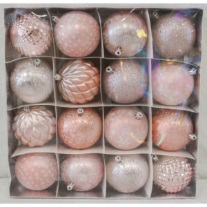 Box 16 Sfere 8cm Rosa Cipria Assortite Decorazioni Natale