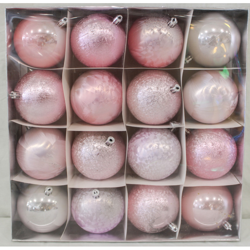 Box 16 Sfere 8cm Rosa Assortite Decorazioni Natalizie
