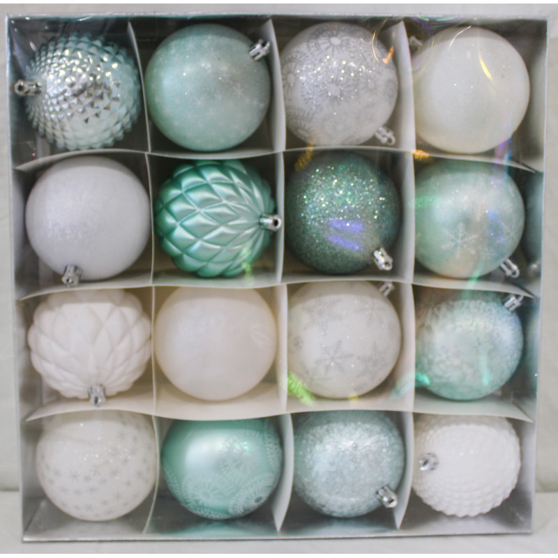 Box 16 Sfere 8cm Bianco Verde Assortite Decorazioni Natale