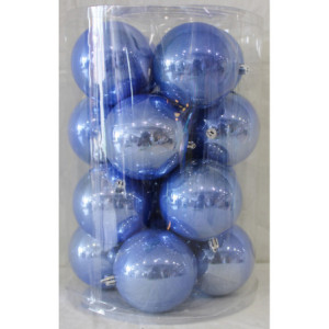 Box 16 Sfere 8cm Celeste Polvere Perlato Decorazioni Natale