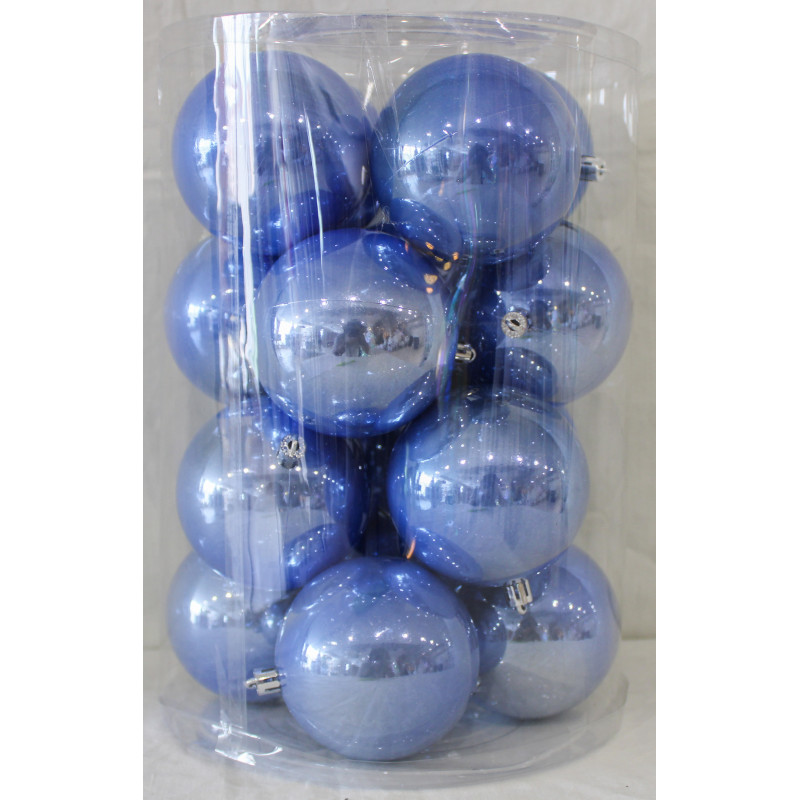 Box 16 Sfere 8cm Celeste Polvere Perlato Decorazioni Natale