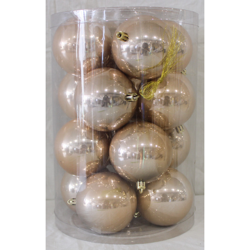 Box 16 Sfere 8cm Crema Perlato Decorazioni Natalizie