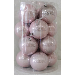 Box 16 Sfere 8cm Rosa Cipria Perlato Decorazioni Natale