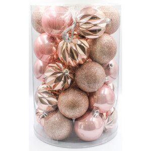 Box 30 Sfere 6cm Rosa Assortite Decorazioni Natale