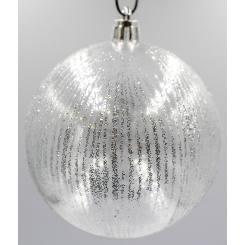 Box 4 Sfere 12cm Glitter Argento Decorazioni Natale