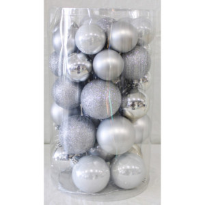 Box 40 Sfere 6-7-8cm Argento Assortite Decorazioni Natale