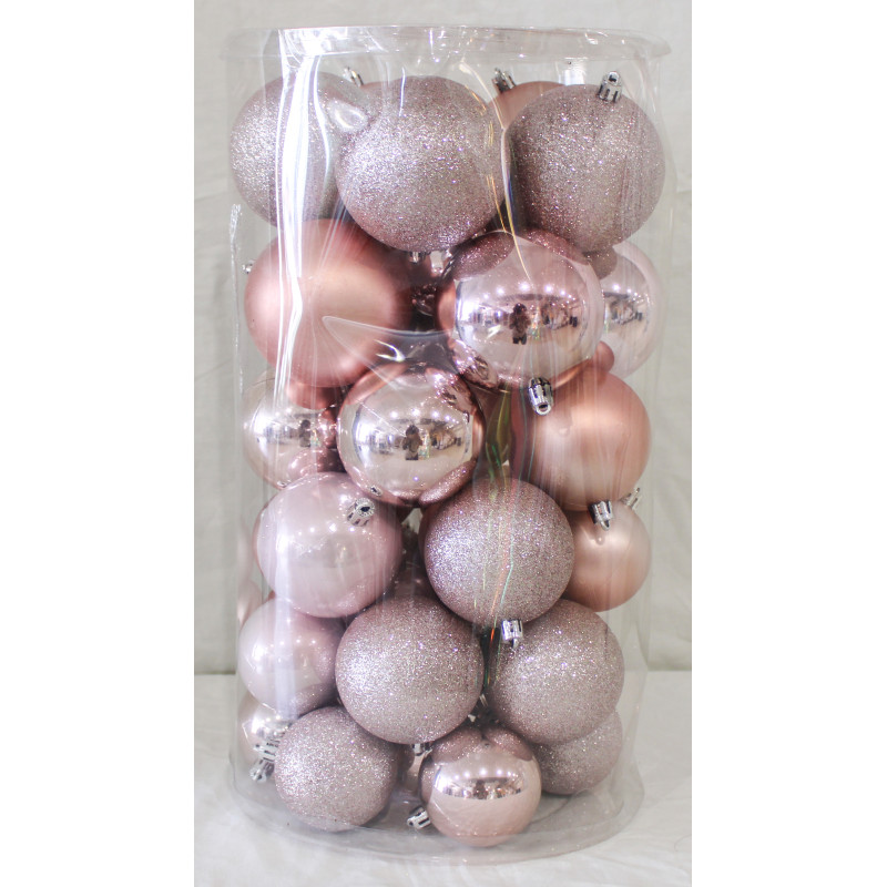 Box 40 Sfere 6-7-8cm Rosa Cipria Assortite Natale