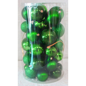 Box 40 sfere natalizie verde muschio Ø6-8 cm assortite