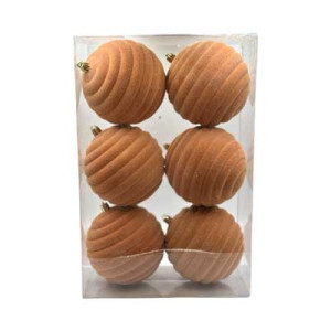 Box 6 Sfere 10cm Deco Cerchi Velluto Crema Natale