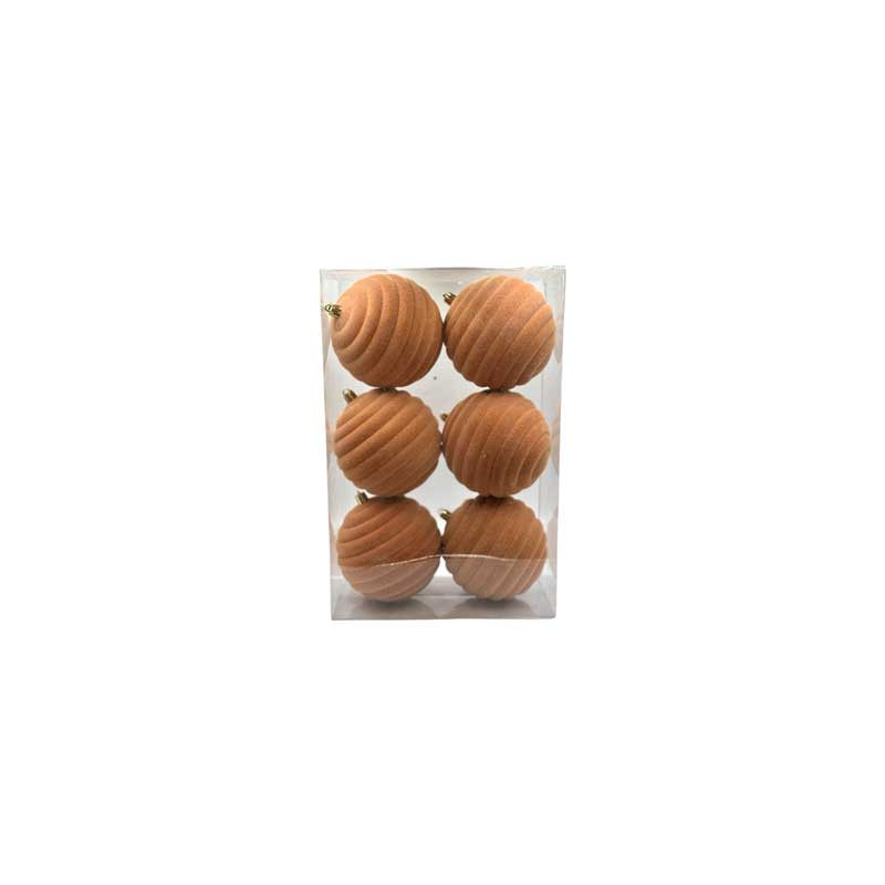 Box 6 Sfere 10cm Deco Cerchi Velluto Crema Natale