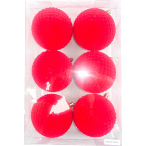 Box 6 Sfere 10cm Deco Rombi Velluto Rosso Natale