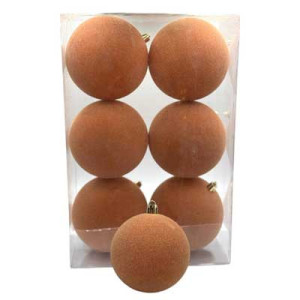 Box 6 Sfere 10cm Finitura Velluto Crema Natale