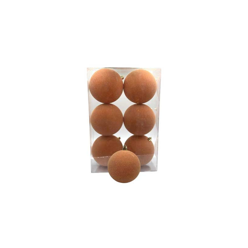 Box 6 Sfere 10cm Finitura Velluto Crema Natale