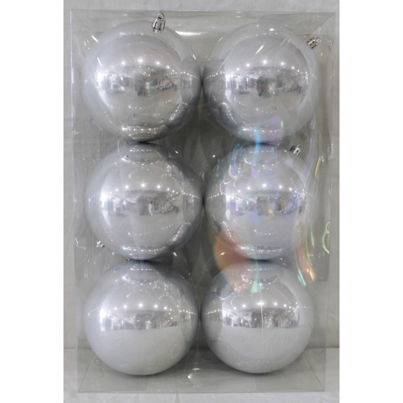 Box 6 Sfere 12cm Finitura Perlata Argento Natale