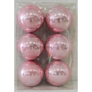 Box 6 Sfere 12cm Finitura Perlata Rosa Natale