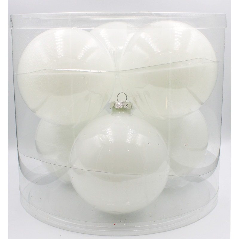 Box 6 Sfere Vetro Bianco 10cm Natale