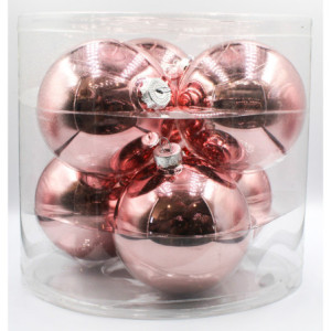 Box 6 Sfere Vetro Rosa Cipria 10cm Decorazioni Natale