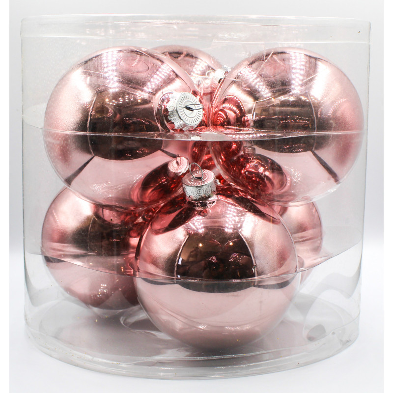 Box 6 Sfere Vetro Rosa Cipria 10cm Decorazioni Natale
