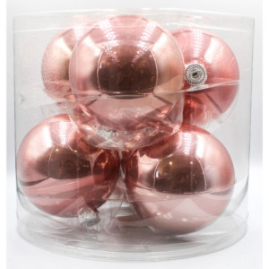Box 6 Sfere Vetro Rosa Cipria 10cm Decorazioni Natale