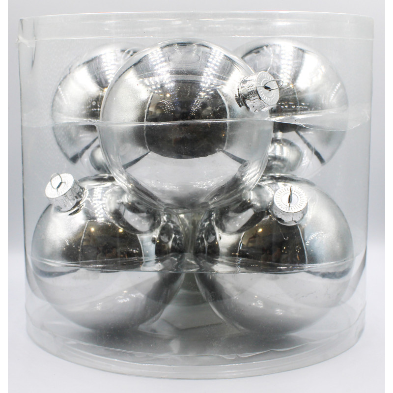 Box 6 Sfere Vetro Silver 10cm Decorazioni Natale