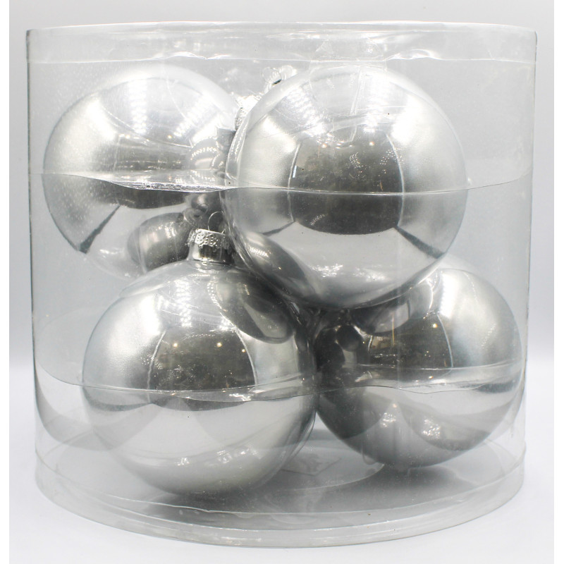 Box 6 Sfere Vetro Silver 10cm Decorazioni Natale