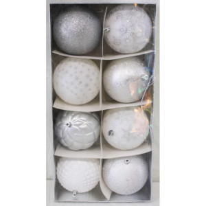 Box 8 Sfere 10cm Argento Bianco Decorazioni Natale