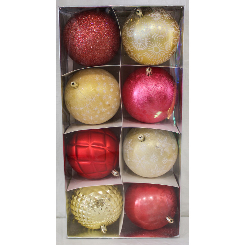 Box 8 Sfere cm 10 assortiti rosso oro - Decorazioni Casa