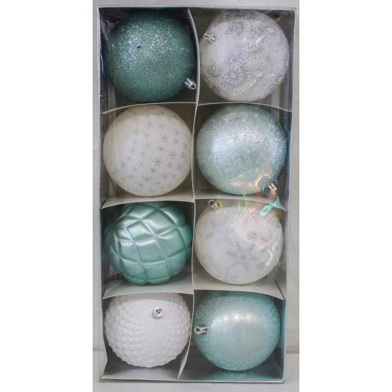 Box 8 Sfere 10cm Bianco Verde Decorazioni Natale