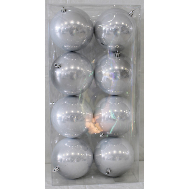 Box 8 Sfere 10cm Perlato Argento Decorazioni Natale