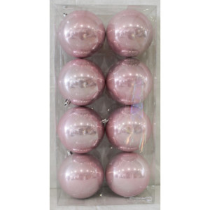 Box 8 Sfere 10cm Perlato Rosa Cipria Decorazioni Natale