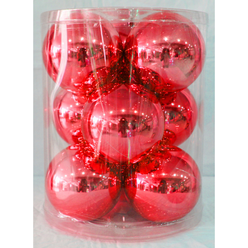 Box 9 Sfere 12cm Lucide Rosse Decorazioni Natale