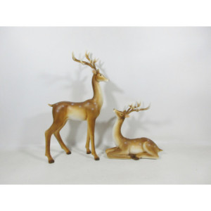 Coppia di renne in resina naturale 25x145x46 cm decorazione