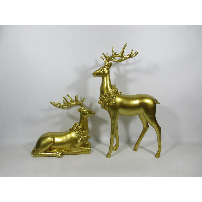 Coppia di renne in resina oro 32x155x50,5 cm decorazione Natale