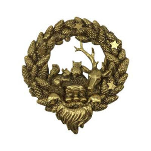 Corona in resina 38 cm oro con scena natalizia elegante