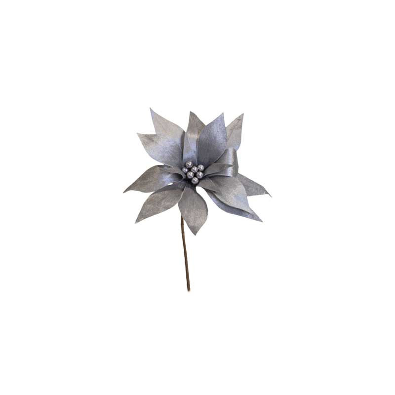 Fiore Elsa Argento 36cm Decorazione Natalizia Elegante