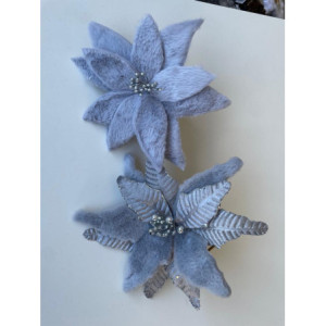 Fiore Fur e Plissé Argento 48cm Decorazione Natalizia