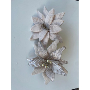 Fiore Fur e Plissé Crema 48cm Decorazione Natalizia Elegante