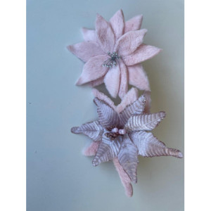 Fiore Fur e Plissé Rosa 48cm Decorazione Natalizia Elegante